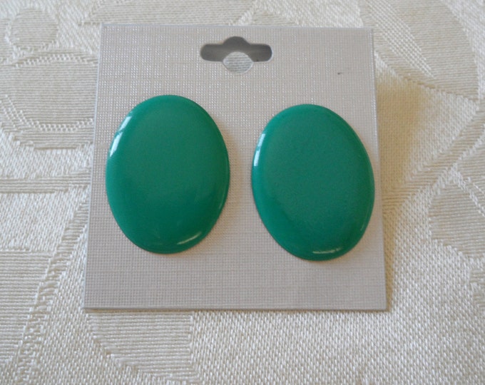Turquoise Color Enameled Oval Shape Pierced Earrings