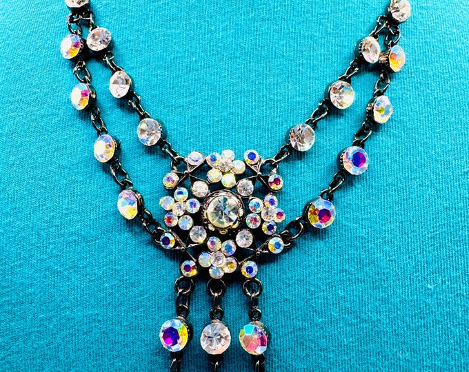 Vintage AB Sparkling Crystals Y Necklace