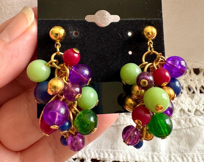 Multi Color Beads Dangle Stud Earrings