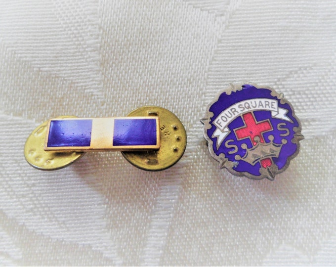 Bronze Tone Blue Enamel Signed Small Vintage Collectible Pins Set Of 2