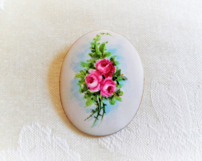 Floral Porcelain Oval Pin Brooch