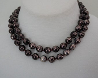 Joan Rivers Dark Purple Mottled Czech Glass Bead Necklace Adjustable 33" Length