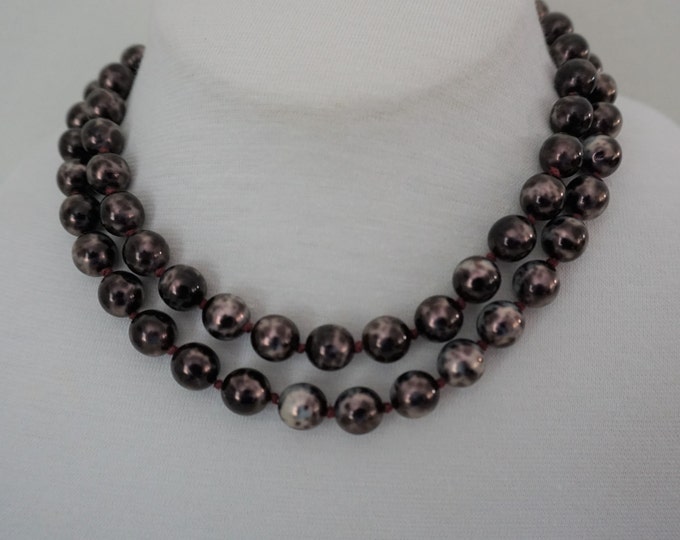 Joan Rivers Dark Purple Mottled Czech Glass Bead Necklace Adjustable 33" Length