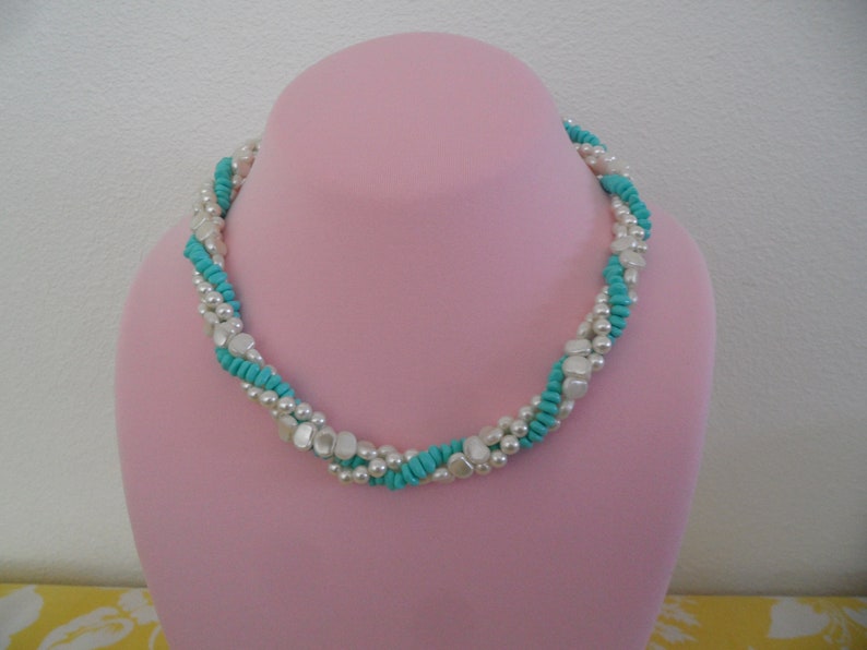 Elegant Faux PearTurquoise Vintage Necklace