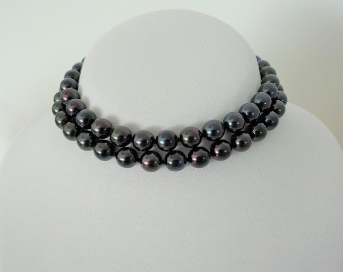 Joan Rivers Black Purple Green Czech Carnival Tahitian Glass Bead 32" Necklace
