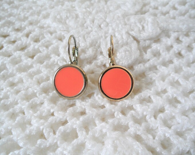 Orange Enamel Gold Tone Lever Back Earrings