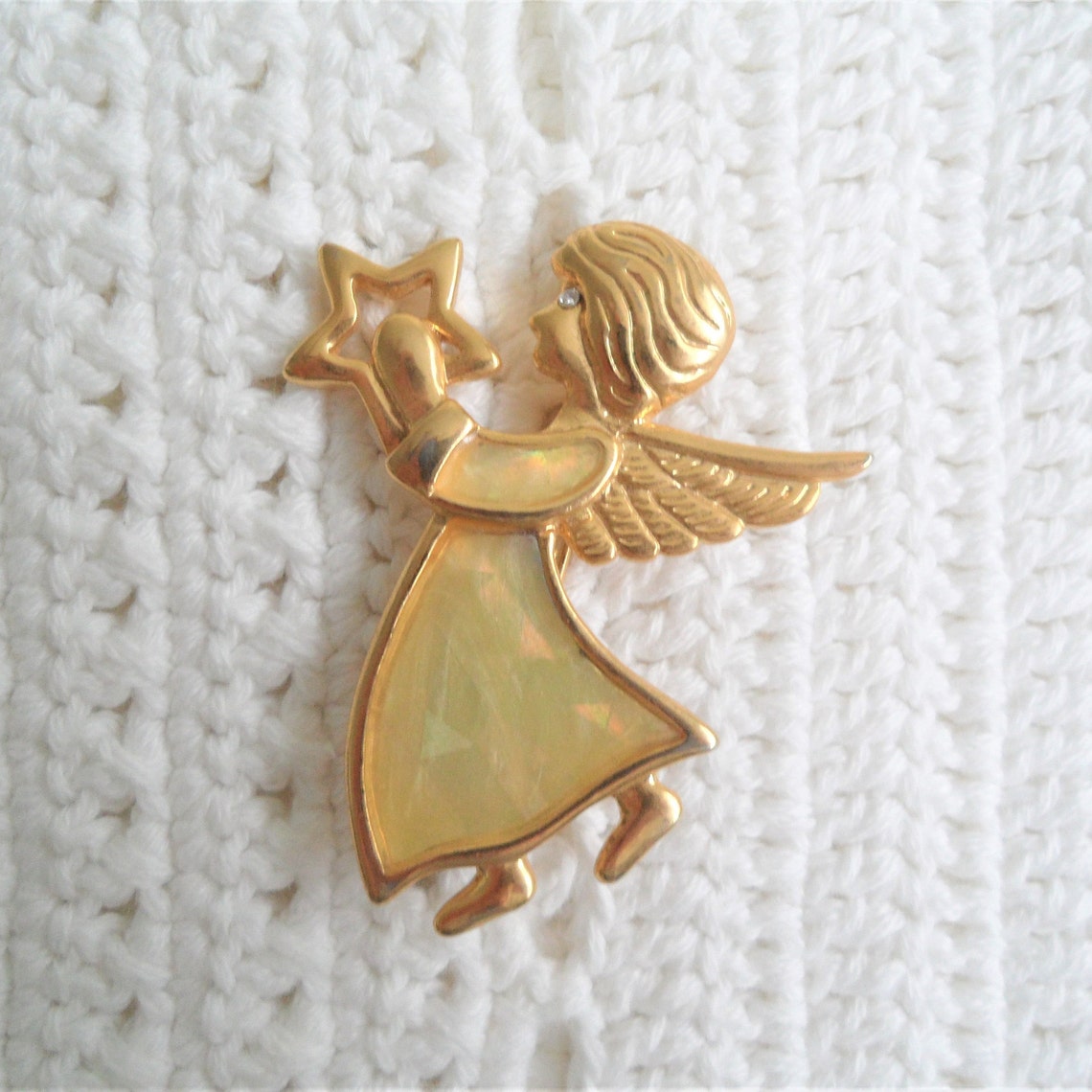 Vintage Gold Tone Glazed Angel Brooch Pin Etsy France