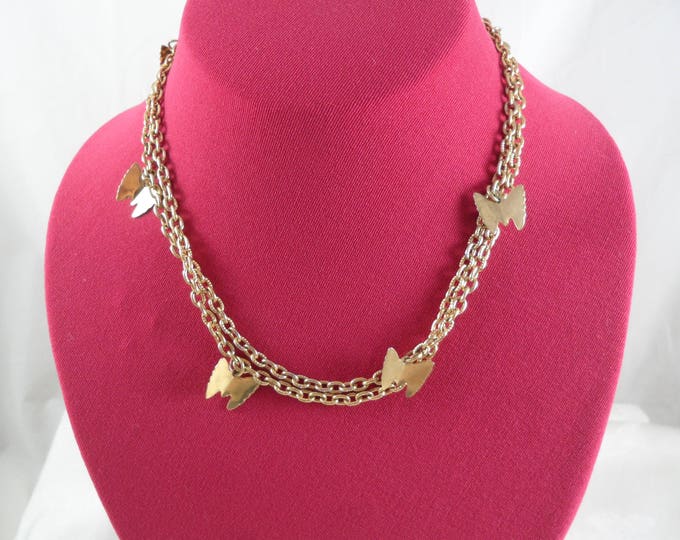 Signed Sarah Cov Gold Tone Butterly Long Necklace