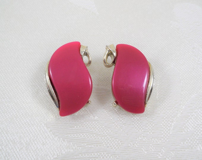 Signed Rhapsody Fucshia Clip On Earrings