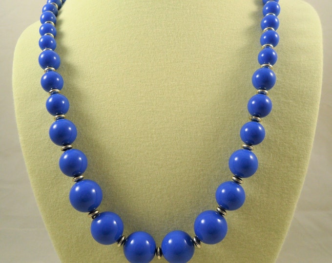 Vintage Synthetic Blue Silver Tone Beaded Necklace