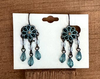 Chandelier Teal Color Leverback Earrings