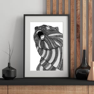 Black and White Polar Bear Drawing, Original Drawing Bear Decor, Polar Bear Wall Art Prints, Animal Wall Art Hanging and Poster