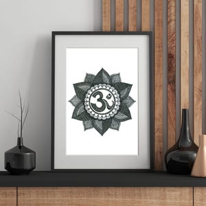 Decorazione da parete Om Art / Stampa artistica / Mandala Art + Decorazione da parete / Opera d'arte originale con disegno a penna e inchiostro / Decorazione da parete con mandala in bianco e nero