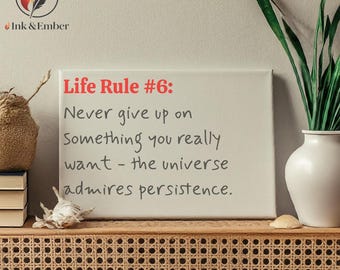 Custom Inspiring canvas art ready-to-hang gift fun novelty print with Rule #6 quote decor text saying for life text wallart pick a size