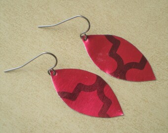 Red & Black Geometric Petals - Upcycled Tin Earrings