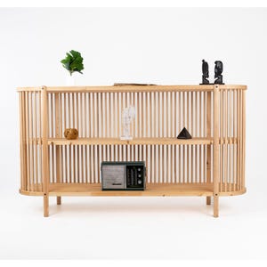 Slatted Solid Wood Console – Handmade Entryway Sideboard – Japandi Storage Furniture – 5 Wood Finish Options