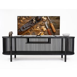 Slatted Solid Wood TV Stand – Handmade Media Console – Minimalist Japandi Furniture – 5 Color Options
