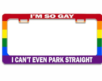 Bandiera arcobaleno dell&#39;orgoglio - Sono così gay che non riesco nemmeno a parcheggiare dritto, design divertente, porta targa in metallo per auto, accessori per auto