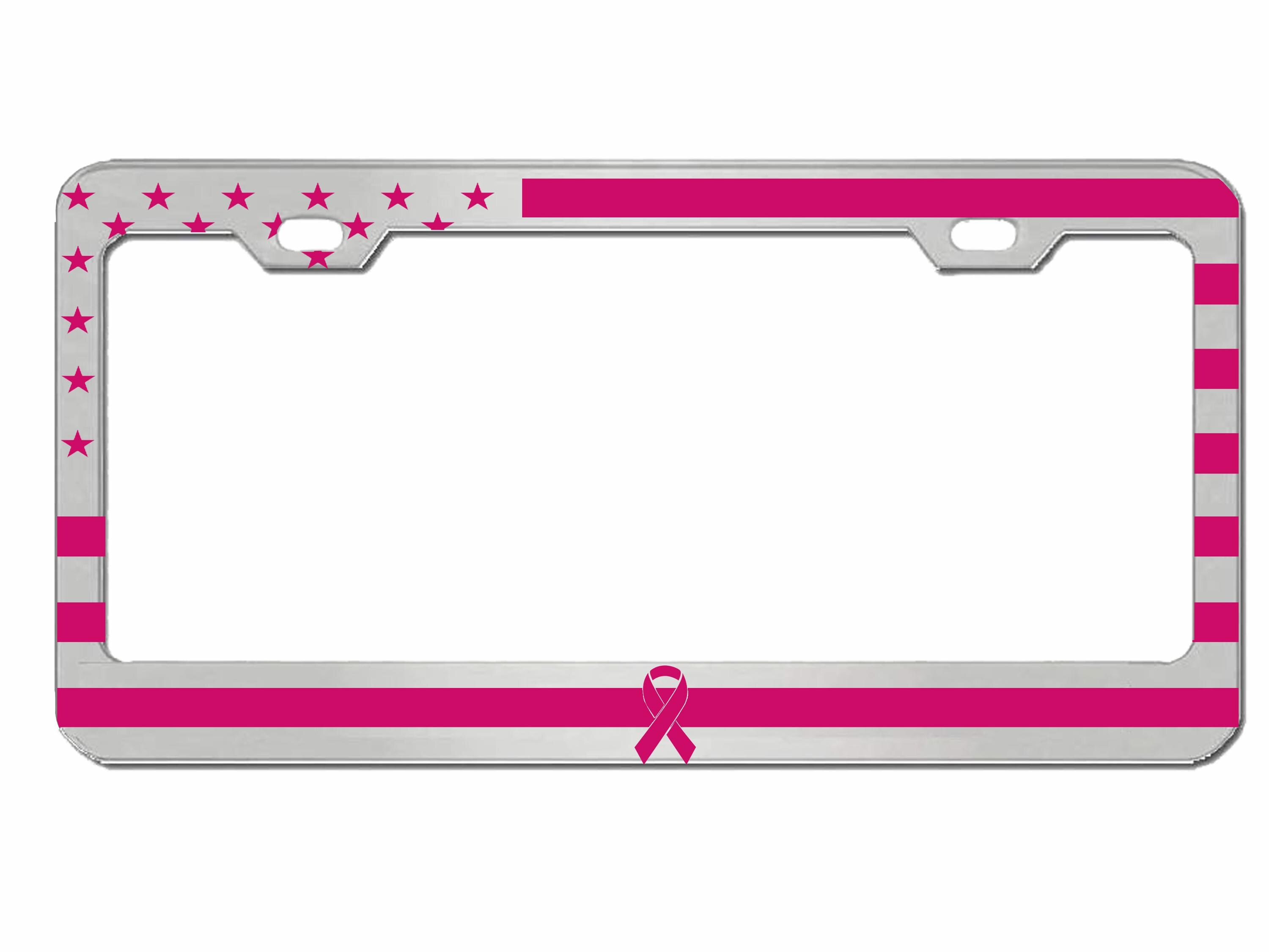 Cornice per targa con nastro rosa: targhetta per auto con bandiera americana per la sensibilizzazione sul cancro al seno
