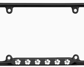 Telaio per targa in metallo resistente con fiori di ibisco, stile palma, accessori per auto