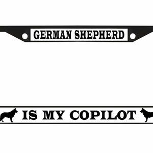 Cão pastor alemão é meu copiloto CÃO Moldura de placa/Acessórios para carro Suporte de etiqueta de automóvel/Preto