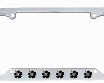 Hibiscus Floral Flowers Style Palm Tree Heavy Duty Metal License Plate Frame Auto License Plate Frame/Car Accessories Car Tag Holder Cover