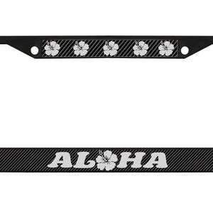 Aloha Hawaii Hibiscus Floral Flowers Design Metal License Plate Frame Auto License Plate Frame/Car Accessories (Carbon)