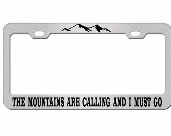 The Mountains are Calling and I Must GO Camper Style Heavy Duty Metal License Plate Frame/Car Accessories Car Tag Holder