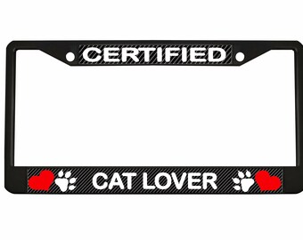 Cornice per targa Cat Lover: targhetta per auto in metallo in stile fibra di carbonio