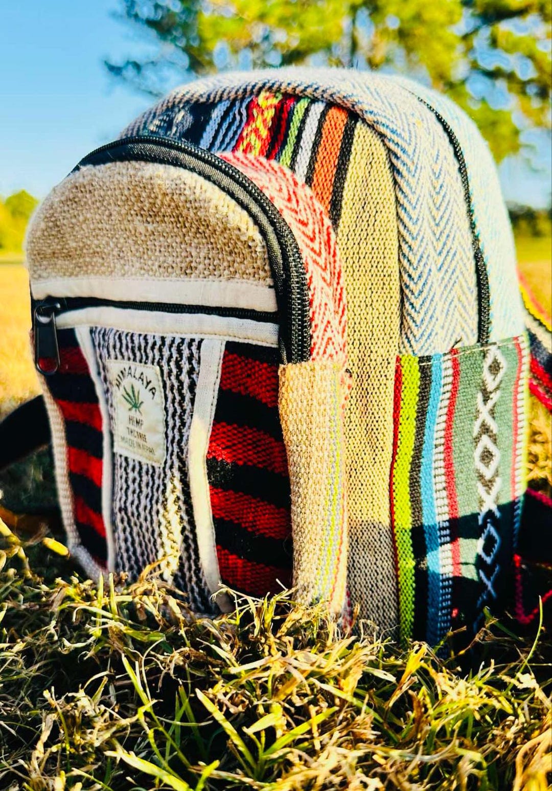 Freakmandu Organic Hemp Backpack - Eco-Friendly, Rustic Boho Daypack For Hiking & Travel (Green, Small) - View #5