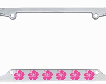 Hibiscus Floral Flowers Style Palm Tree Heavy Duty Metal License Plate Frame Auto License Plate Frame/Car Accessories Car Tag Holder Cover