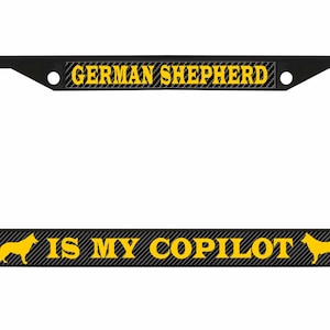 Cão pastor alemão é meu copiloto CÃO Moldura de placa/Acessórios para carro Suporte de etiqueta de carro Carbono/Preto