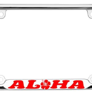 Aloha Hawaii Hibiscus Floral Flowers Design Palm Tree Metal License Plate Frame/Car Accessories Car Tag Holder Cover
