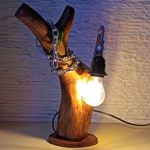 Handcrafted Solid Wood Table Lamp: Rustic Tree Trunk Bedside Light
