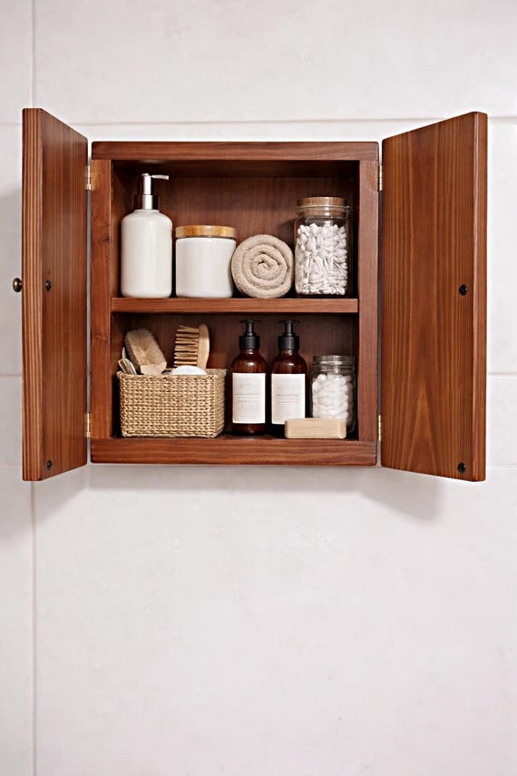 Solid Wood Wall Mounted Bathroom Cabinet – Rustic Farmhouse Medicine Storage (Marine Plywood Doors)