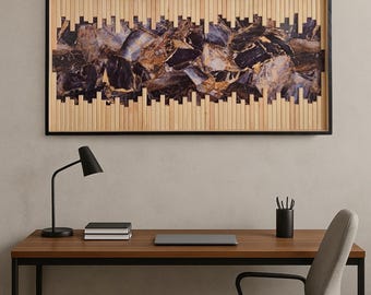 Moderne mozaïekkunst aan de muur: hout en steenvinyl