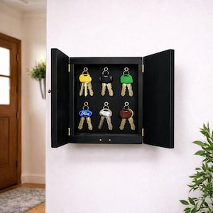 Armoire à clés, Rangement mural pour entrée, Boîte en bois faite main avec portes