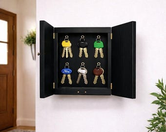 Key Cabinet, Wall Mounted Entryway Organizer, Handmade Wood Box with Doors