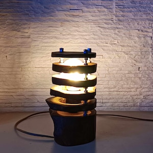 Rustic Tree Trunk Table Lamp: Solid Wood Bedside Night Light