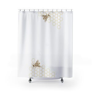 Bee Shower Curtain: Honeycomb Print, Nature Inspired Bathroom Decor