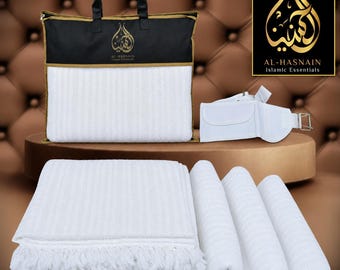 White Cotton Ihram Set for Men: Hajj and Umrah with Belt and Bag