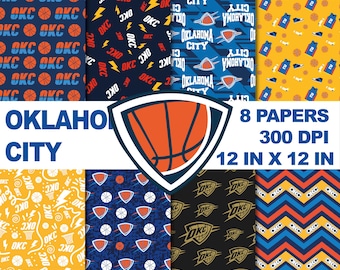 Basketball Oklahoma City Digital Background Papers Pattern Clipart, OKC digital patterns, Sport Background Papers, Sports Scrapbook Papers