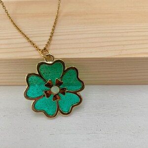 Handmade green glitter flower resin necklace