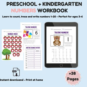 Number Worksheets for Preschool Pre-K + Kindergarten | Trace, Count & Write | Toddler Workbook Printable | Math Tracing Activities PDF