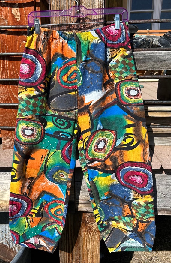 Handmade Colorful Abstract Artsy Cotton Capri Pant