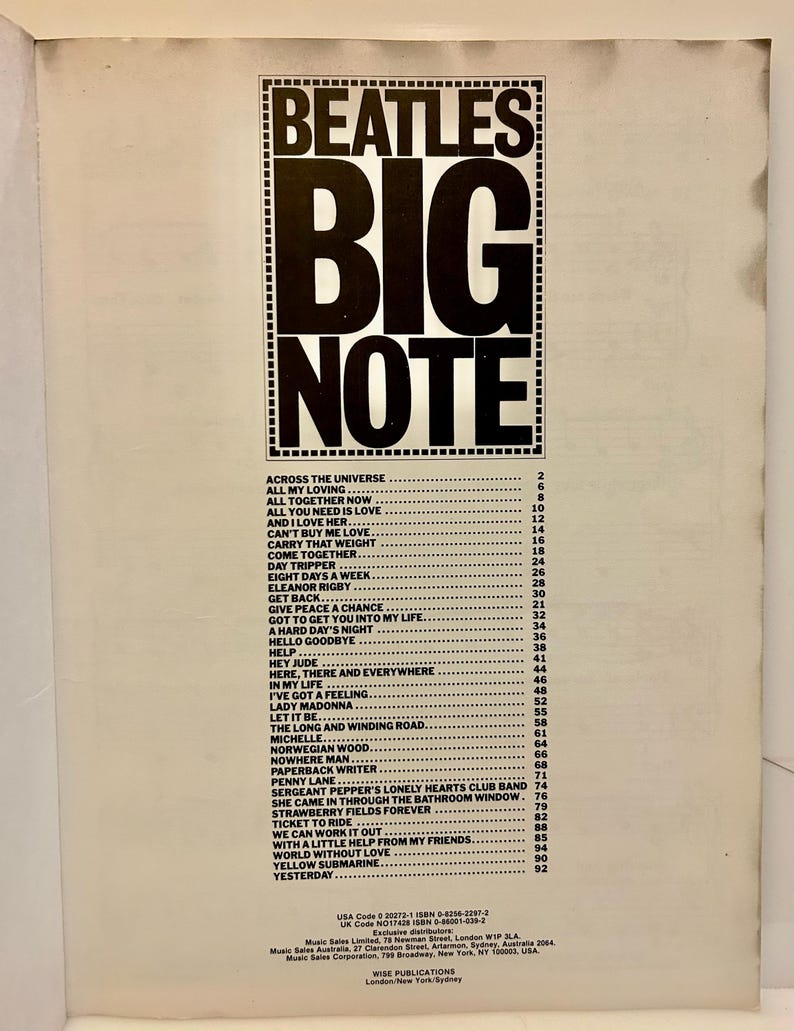 Beatles - Big Note Vintage Paperback Sheet Music Book (RARE) - Etsy