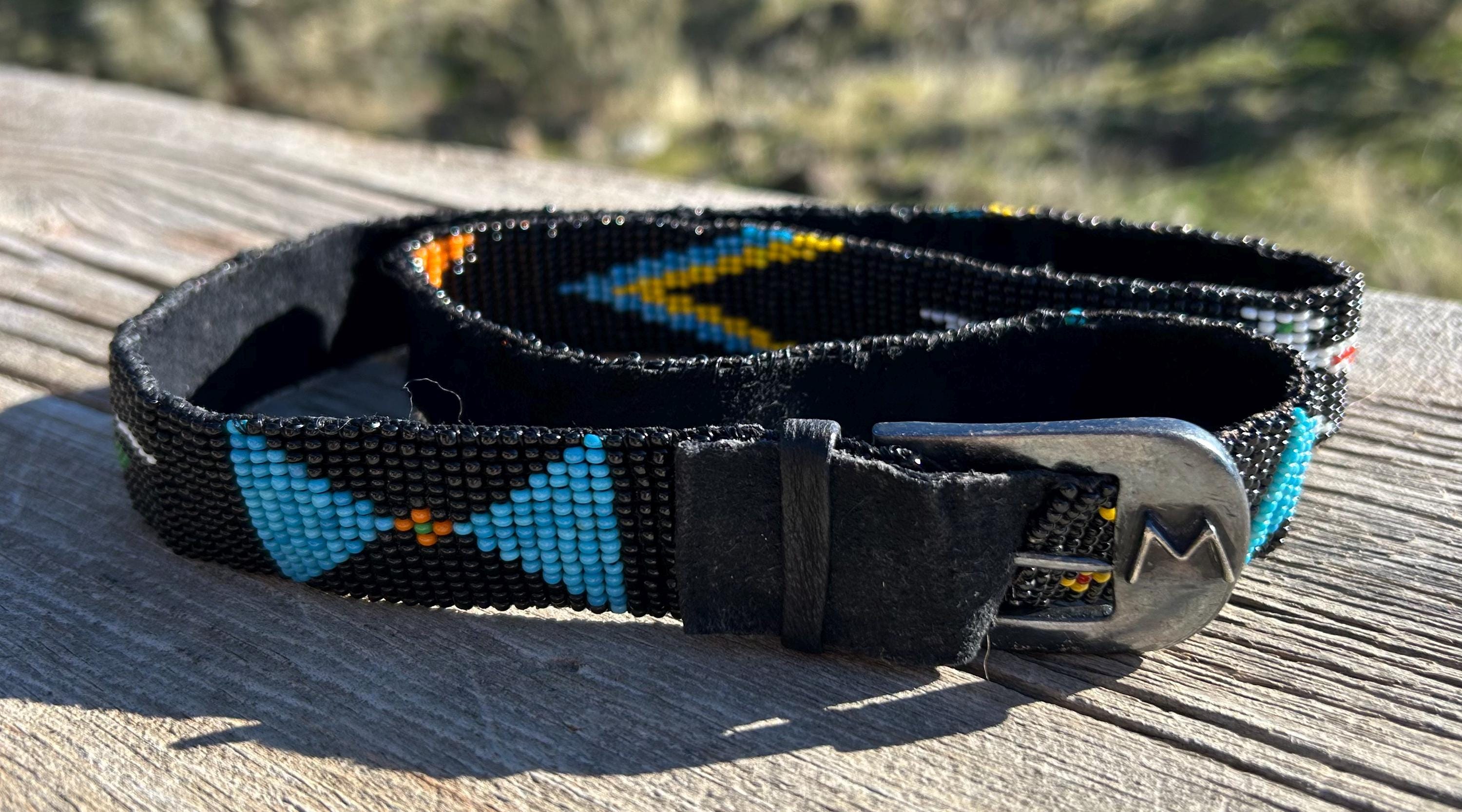 Vintage Hand Made Seed Bead Black Leather Western Native  display picture 2