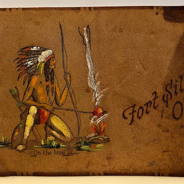 Suede Native American Indian Fort Sill Oklahoma 1930's Vintage Souvenir Photo Album Scrap Book