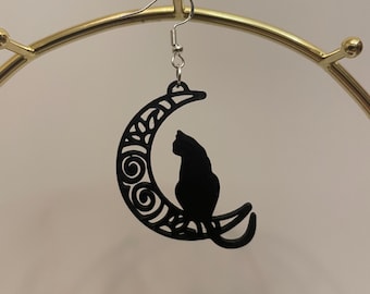 Cat on Moon Earrings (2 Pairs)