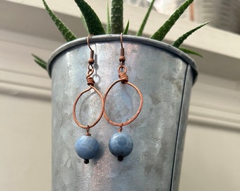 Hammered Copper & Blue Agate Earrings- One of a Kind